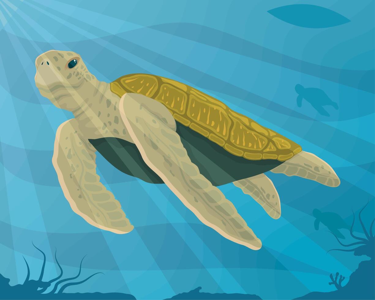 turtle swiming undersea vector