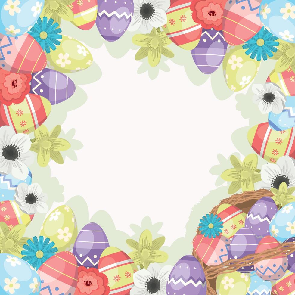 flores y huevos de pascua vector