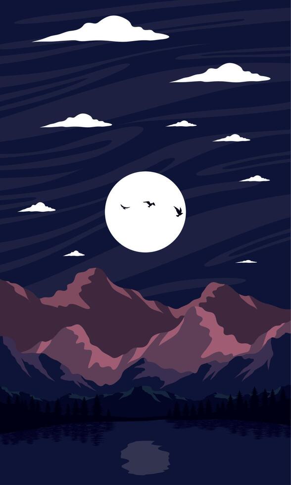 landscape of lagoon in the moon night vector