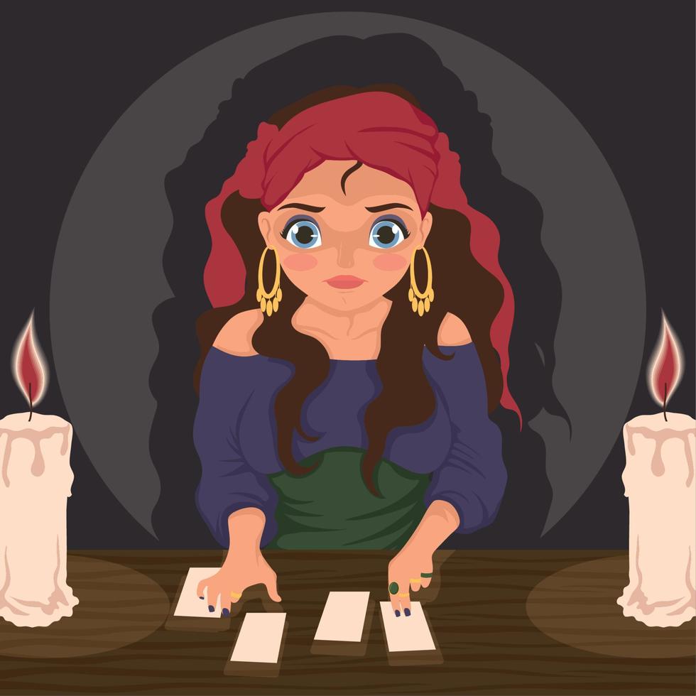fortune teller with tarot cards scene vector