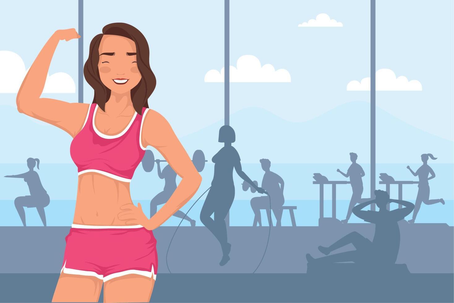 strong woman in gym vector