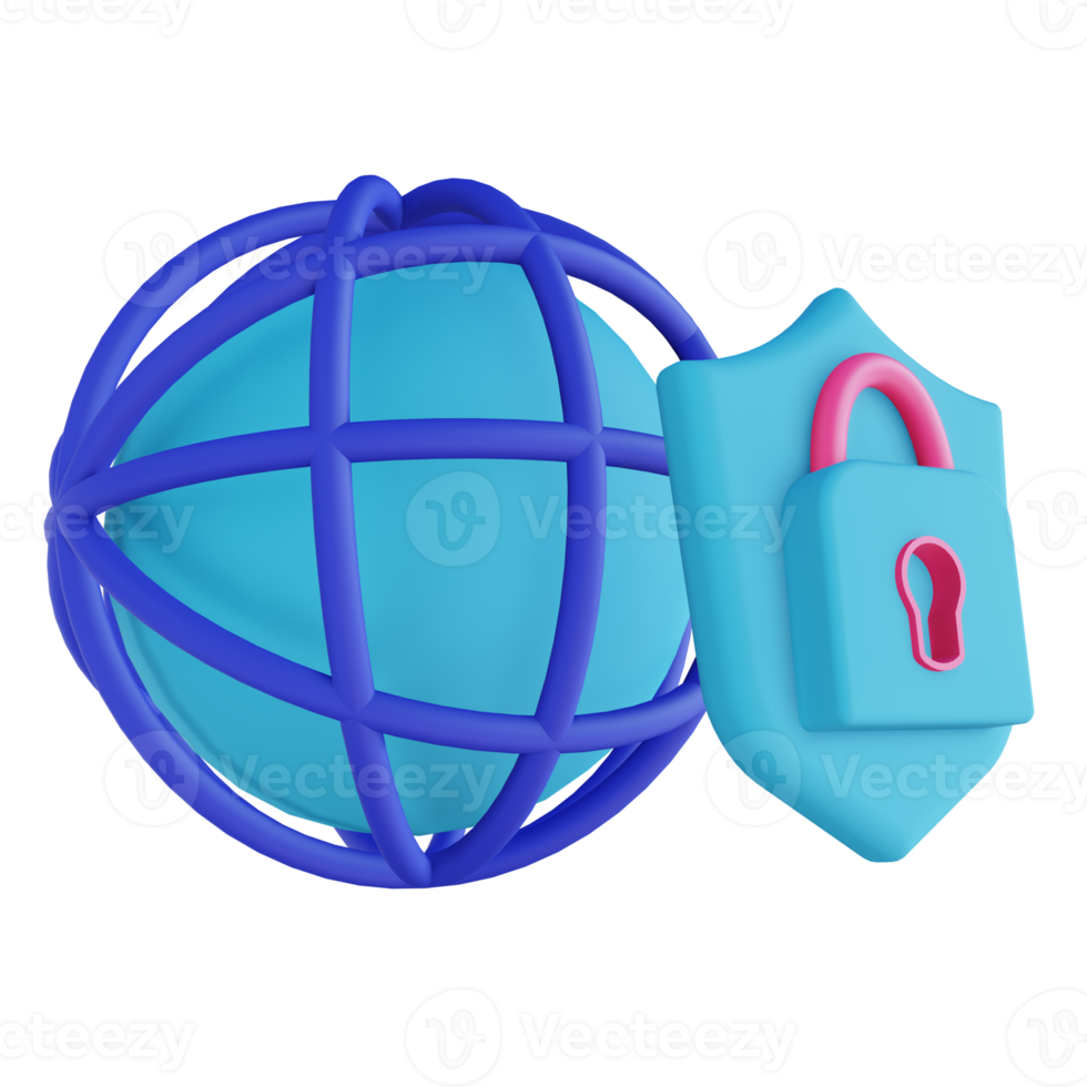 3D illustration global security lock png