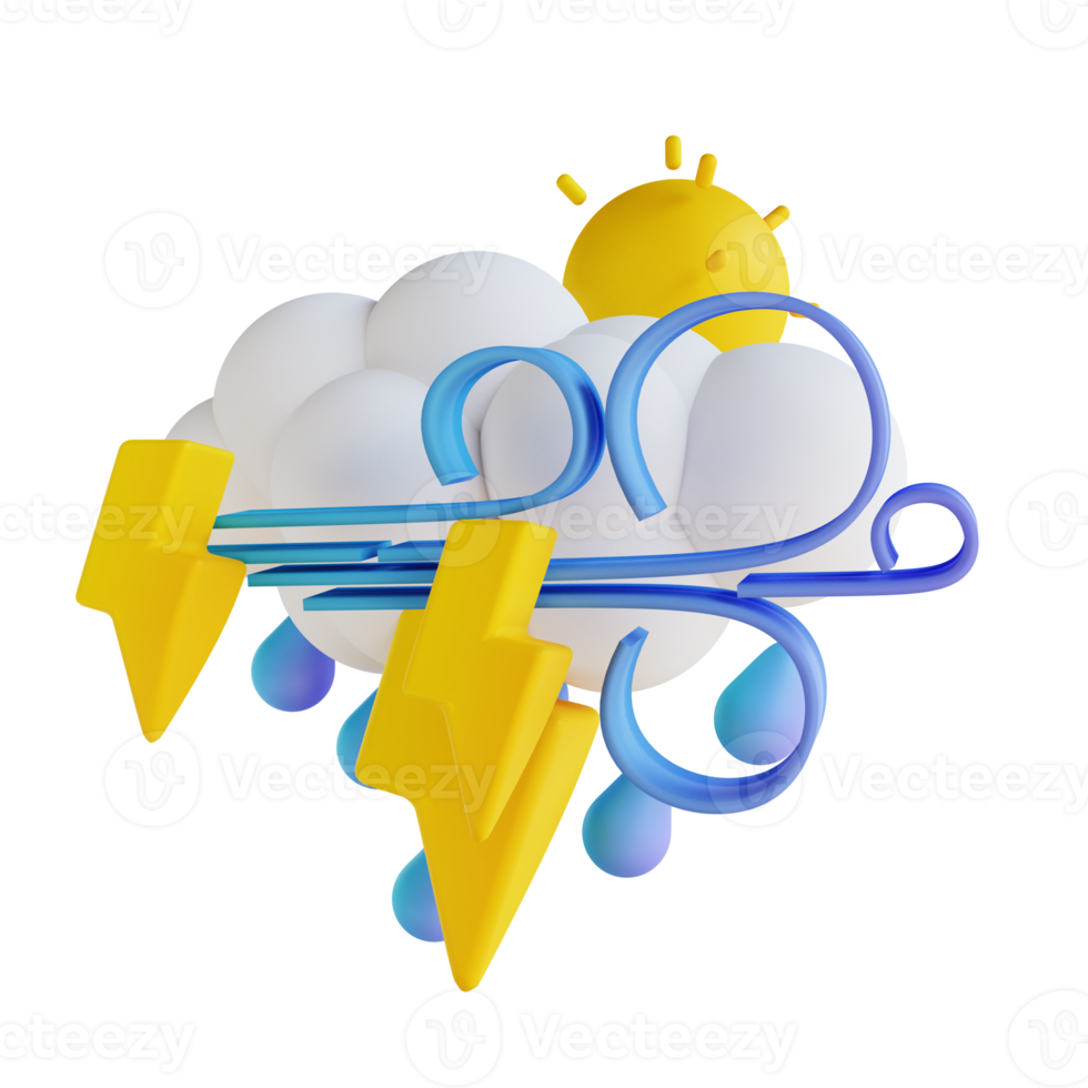 ilustração 3d relâmpago de chuva de tarde tempestuosa png