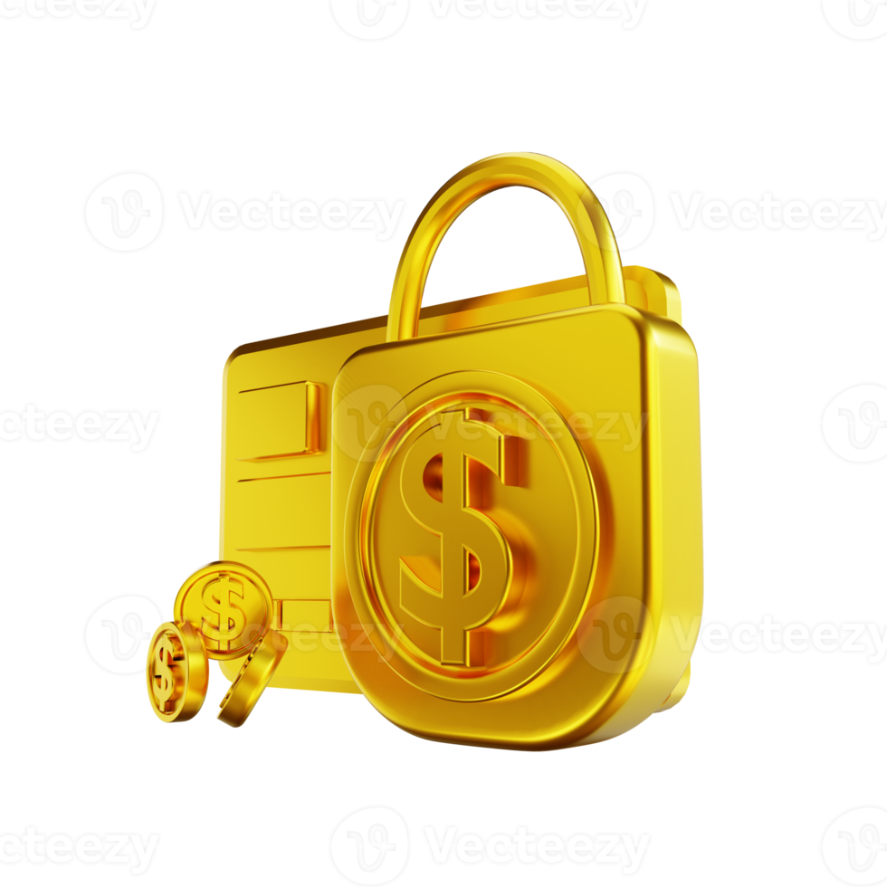 3D illustration golden credit card security png