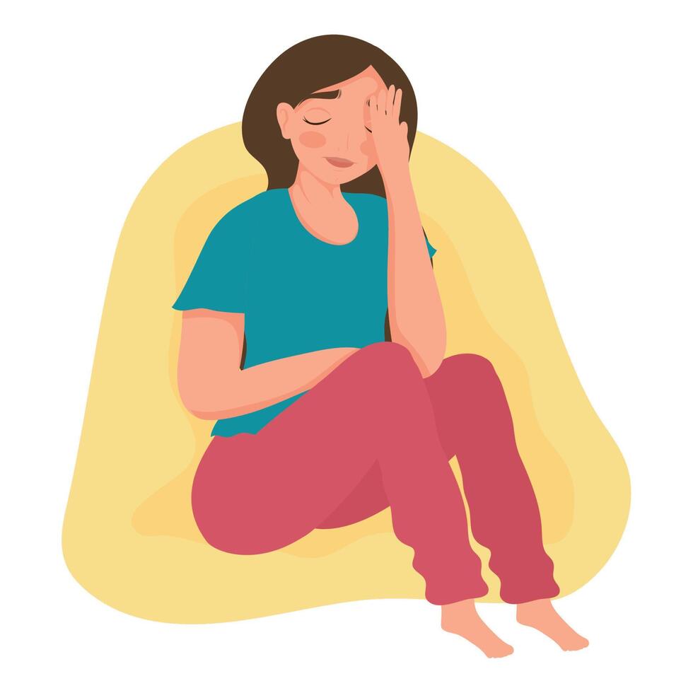 sad woman seated vector