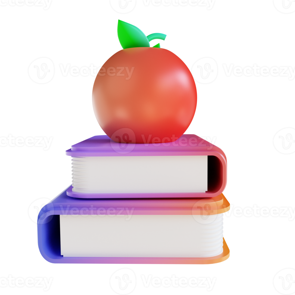 3D illustration colorful book and apple png