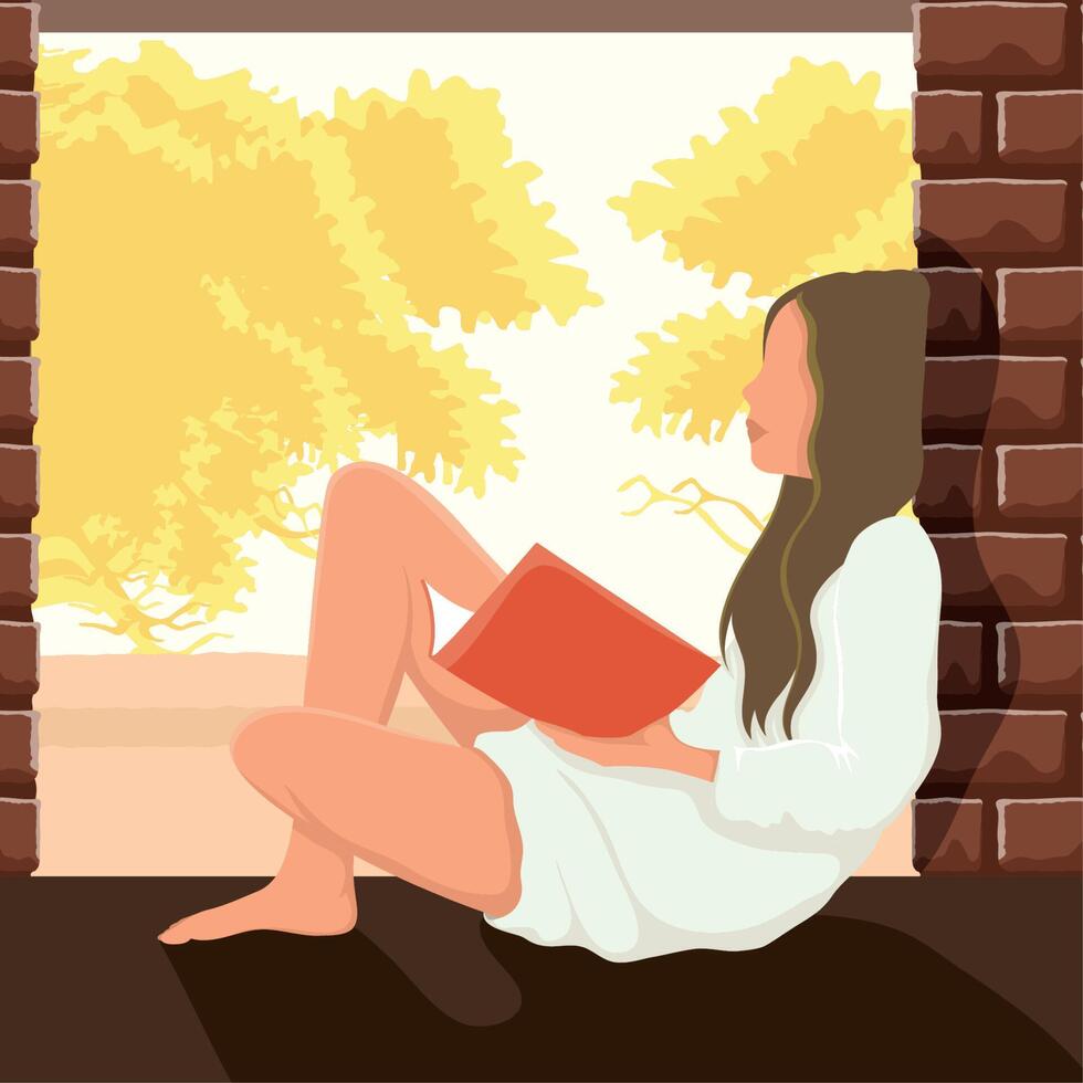 woman seated reading vector