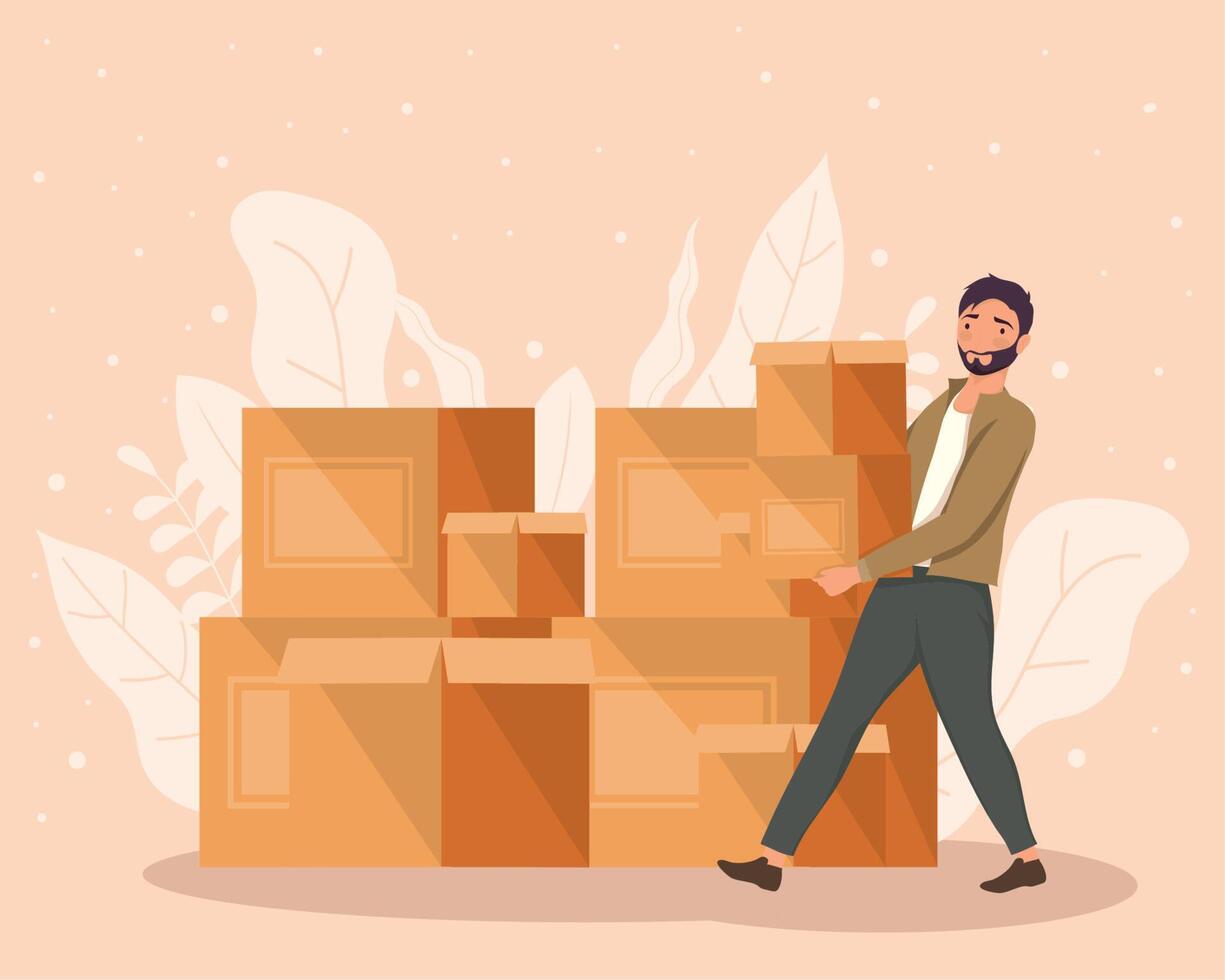 charitable man lifting boxes vector