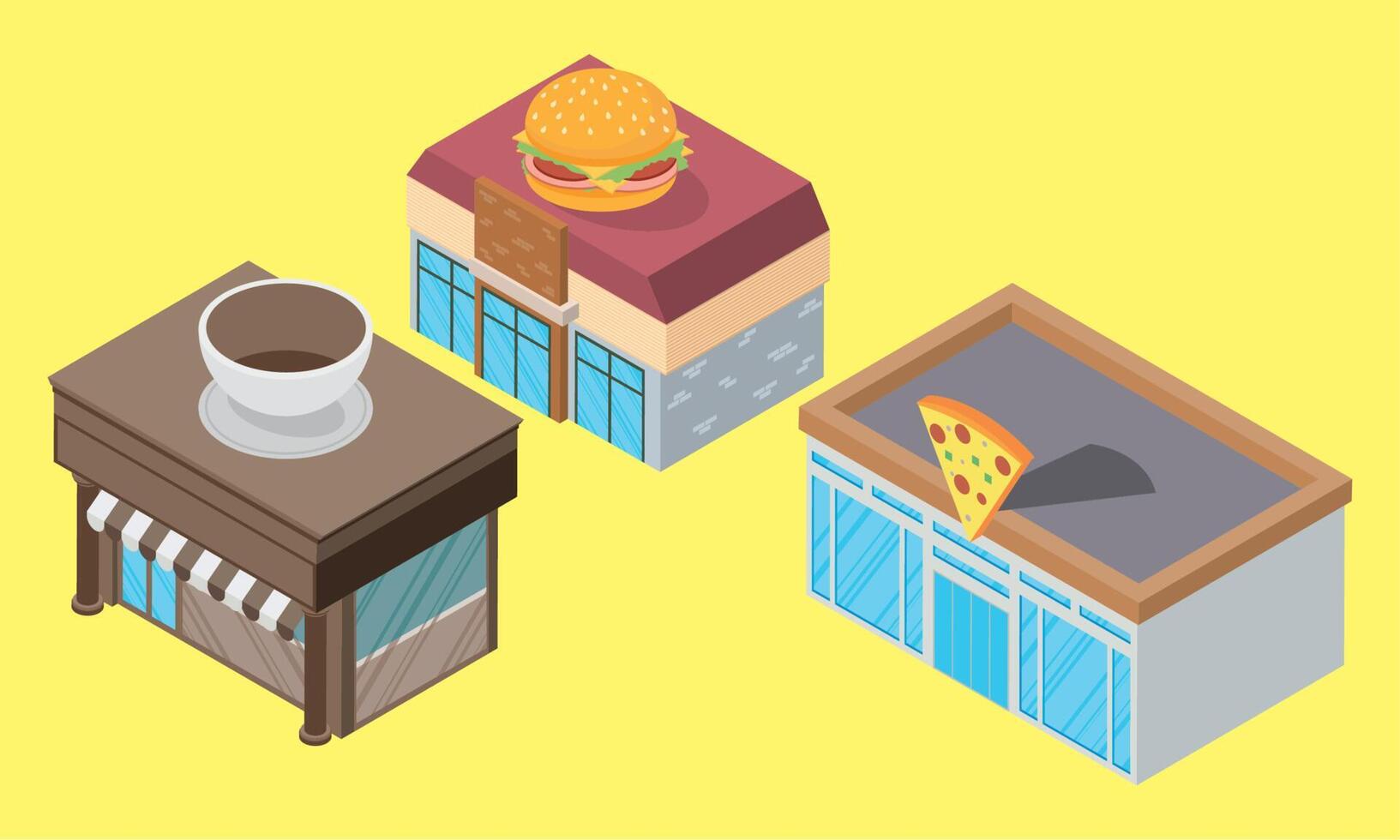 isometric buildings three icons vector