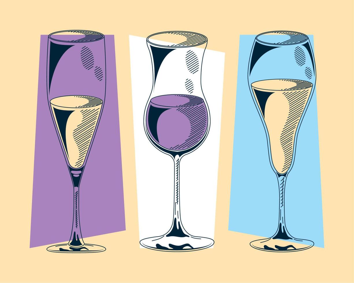 three wine drinks icons vector