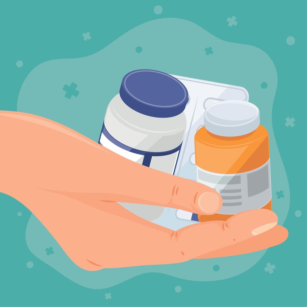 hands with medicine vector