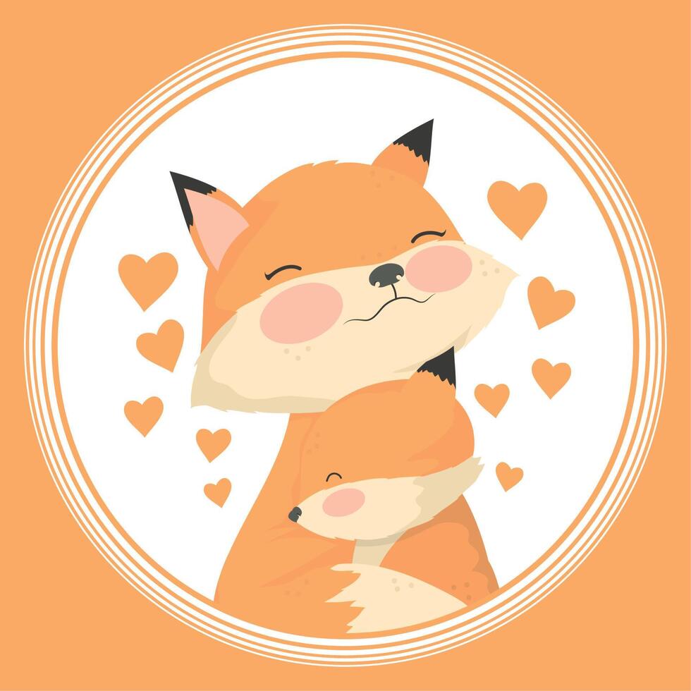 fox mom with baby postcard vector