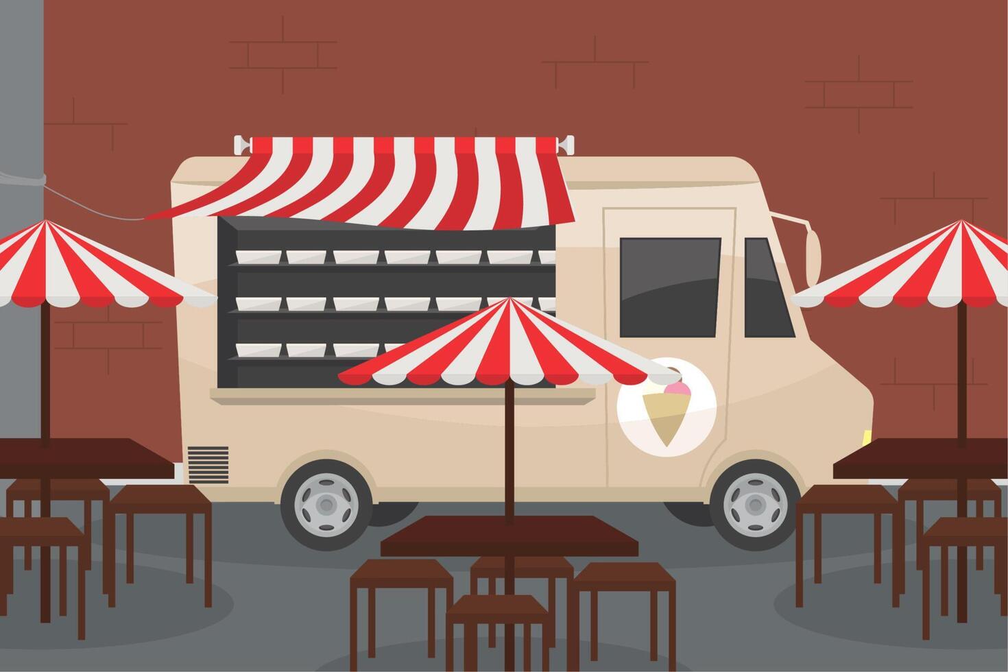 ice cream truck and tables vector