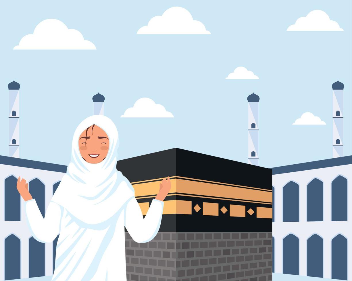 islamic pilgrimage woman in mecca vector
