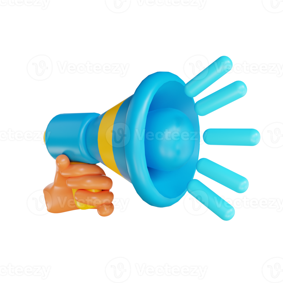 3D illustration megaphone, hand and advertising suitable for marketing png