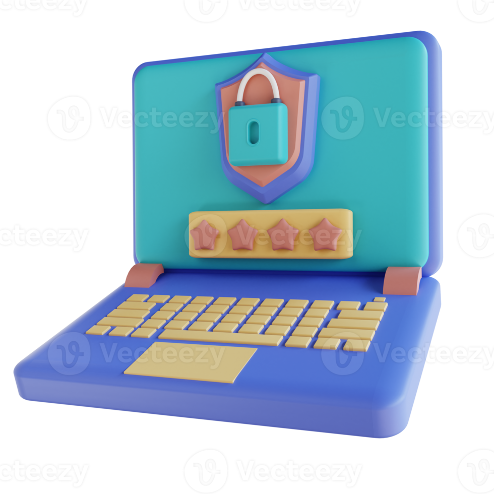 3D illustration laptop password lock png