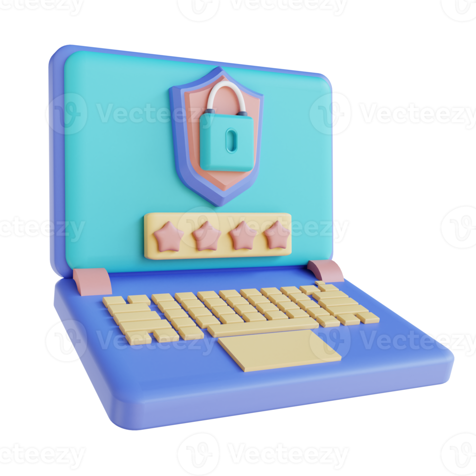 3D illustration laptop password lock png