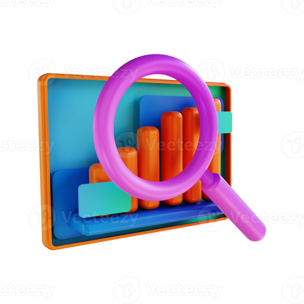 3D illustration candle chart and magnifying glass png