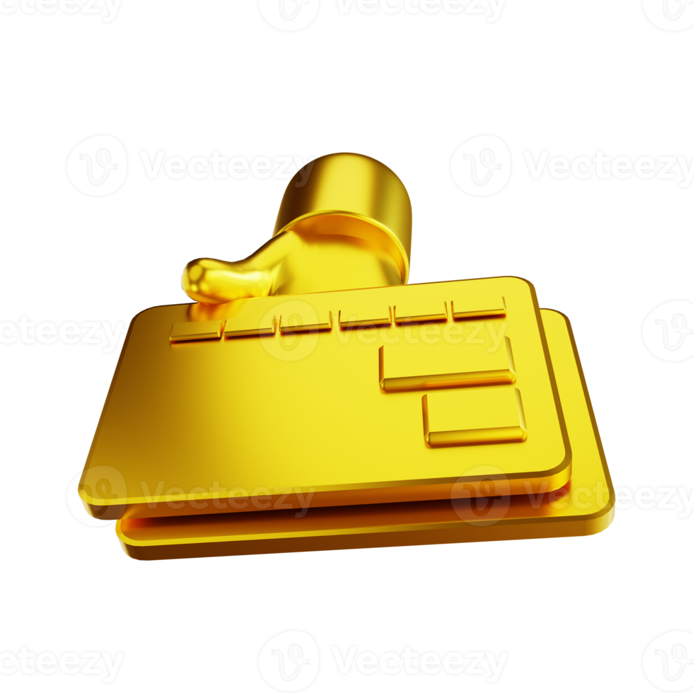 3D illustration golden hand and credit card png