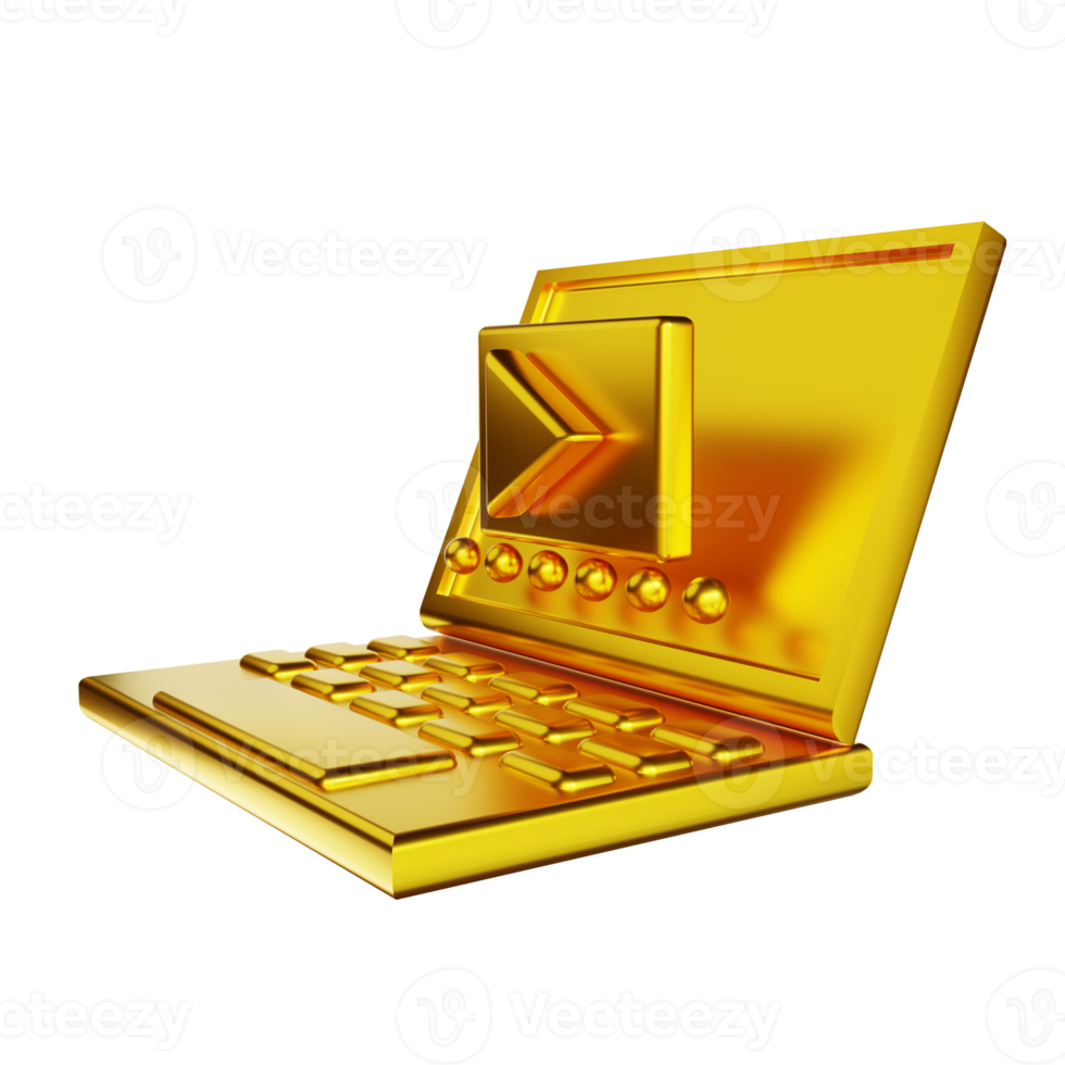 3D illustration golden laptop png