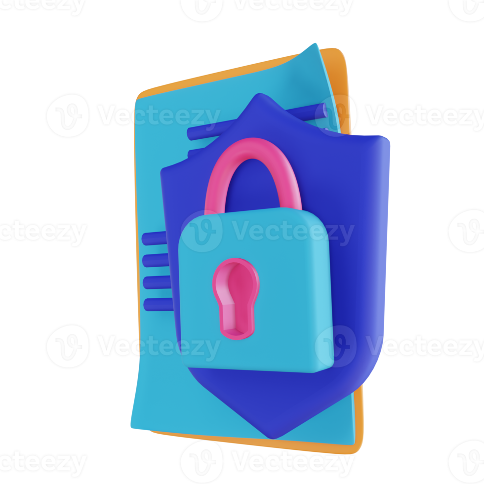 3D illustration security lock document png