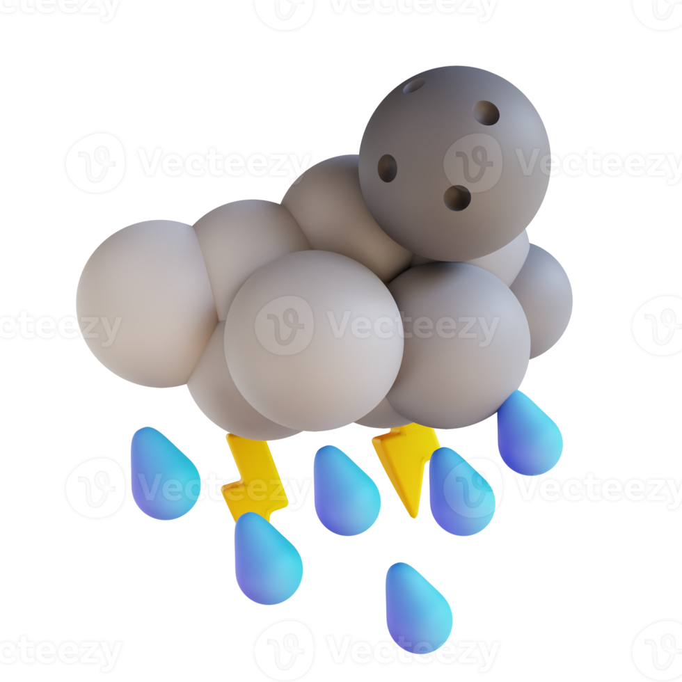 3d illustrazione pesante pioggia notte con fulmine png
