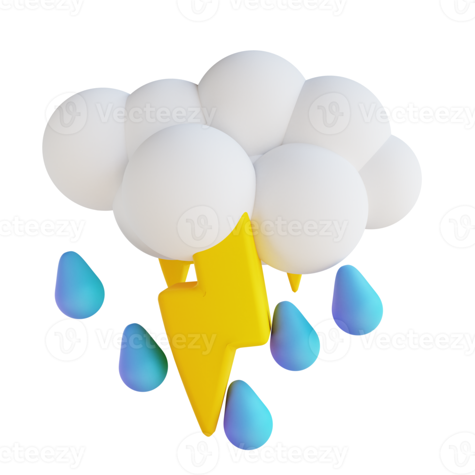 3D illustration heavy rain with lightning png