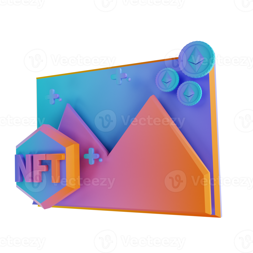 3D illustration NFT photo and Ethereum coin png