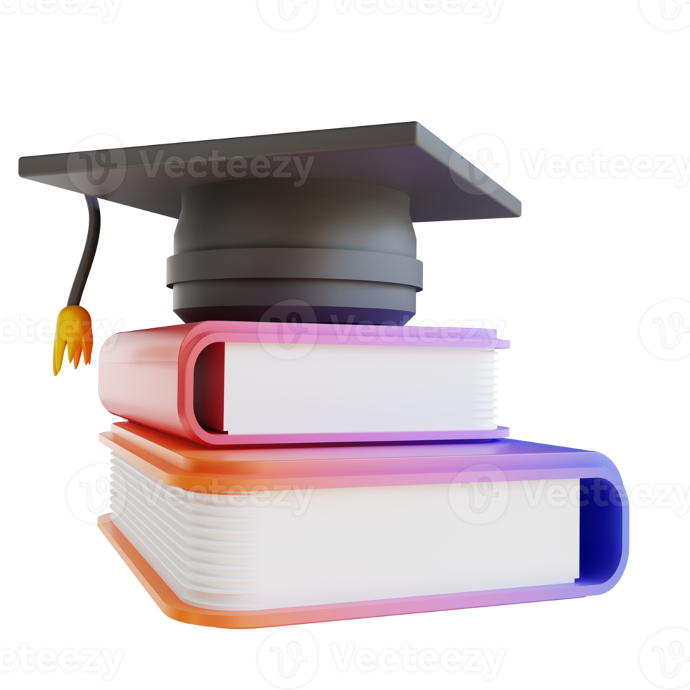 3D illustration colorful graduation hat and book png