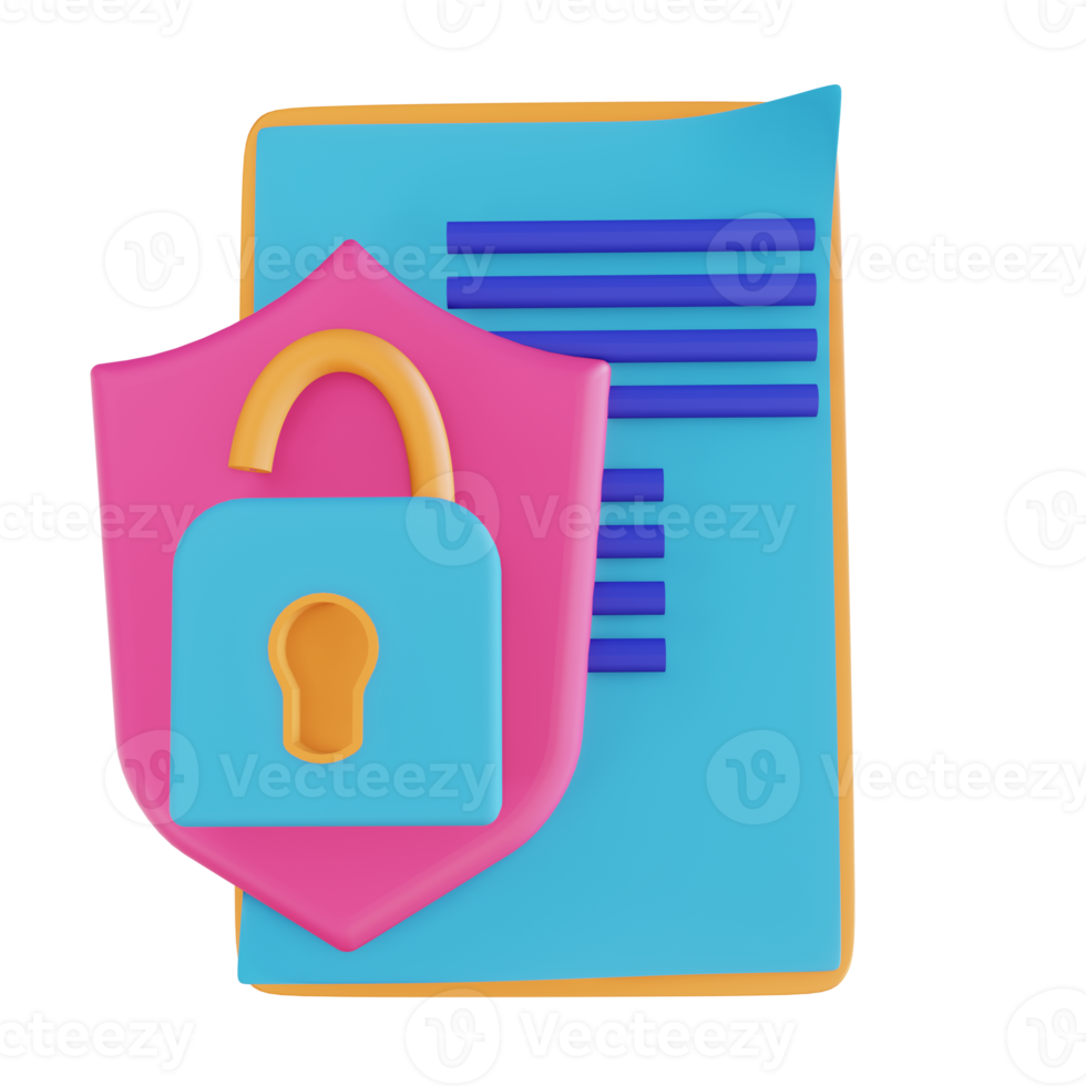 3D illustration document security lock png