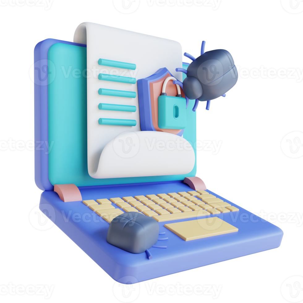 3D illustration virus laptop document security png