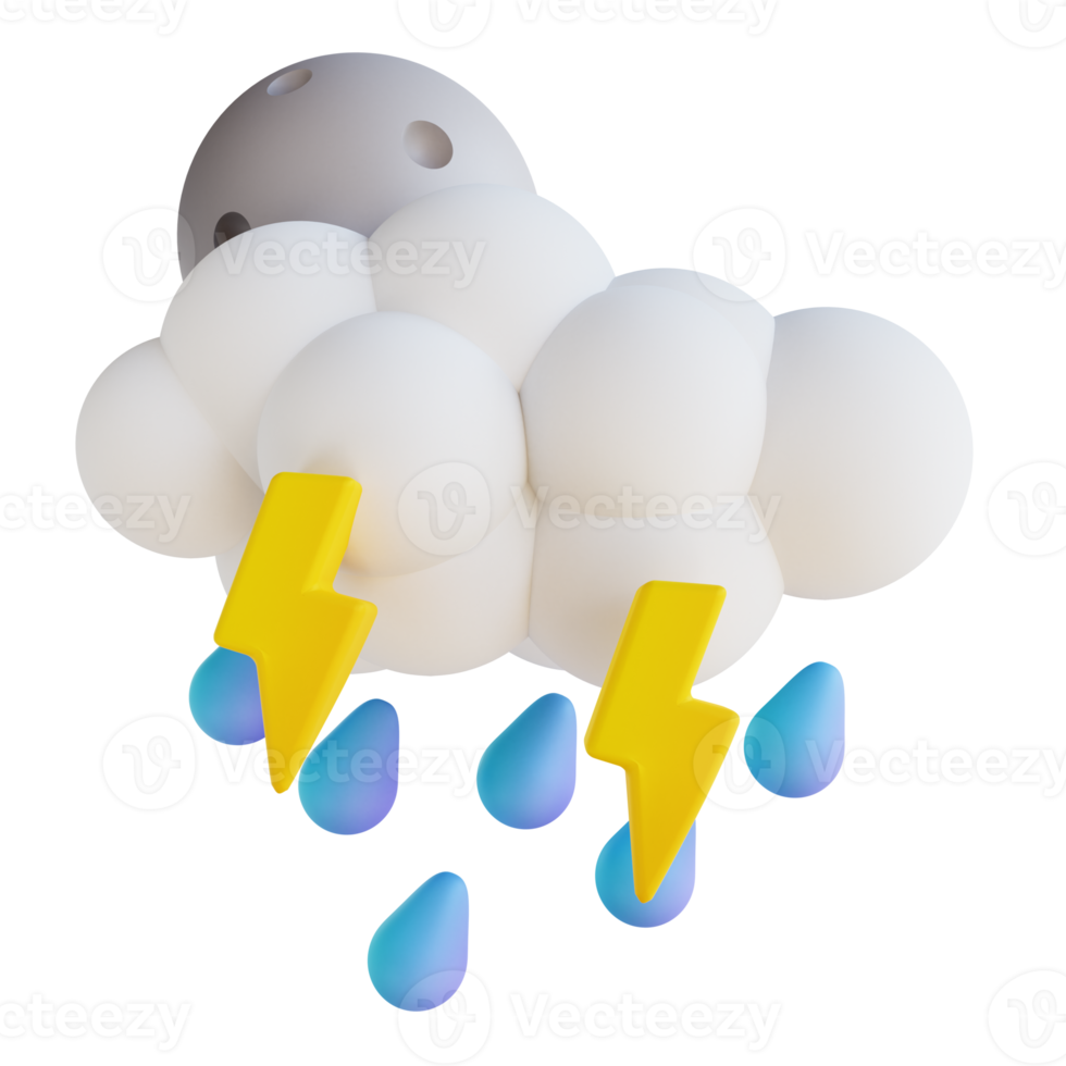 noite de chuva forte de ilustração 3D com relâmpagos png