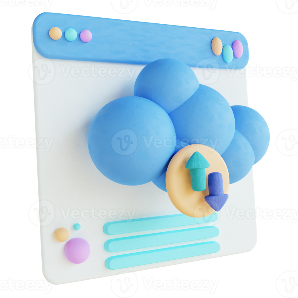 3D illustration cloud backup website png