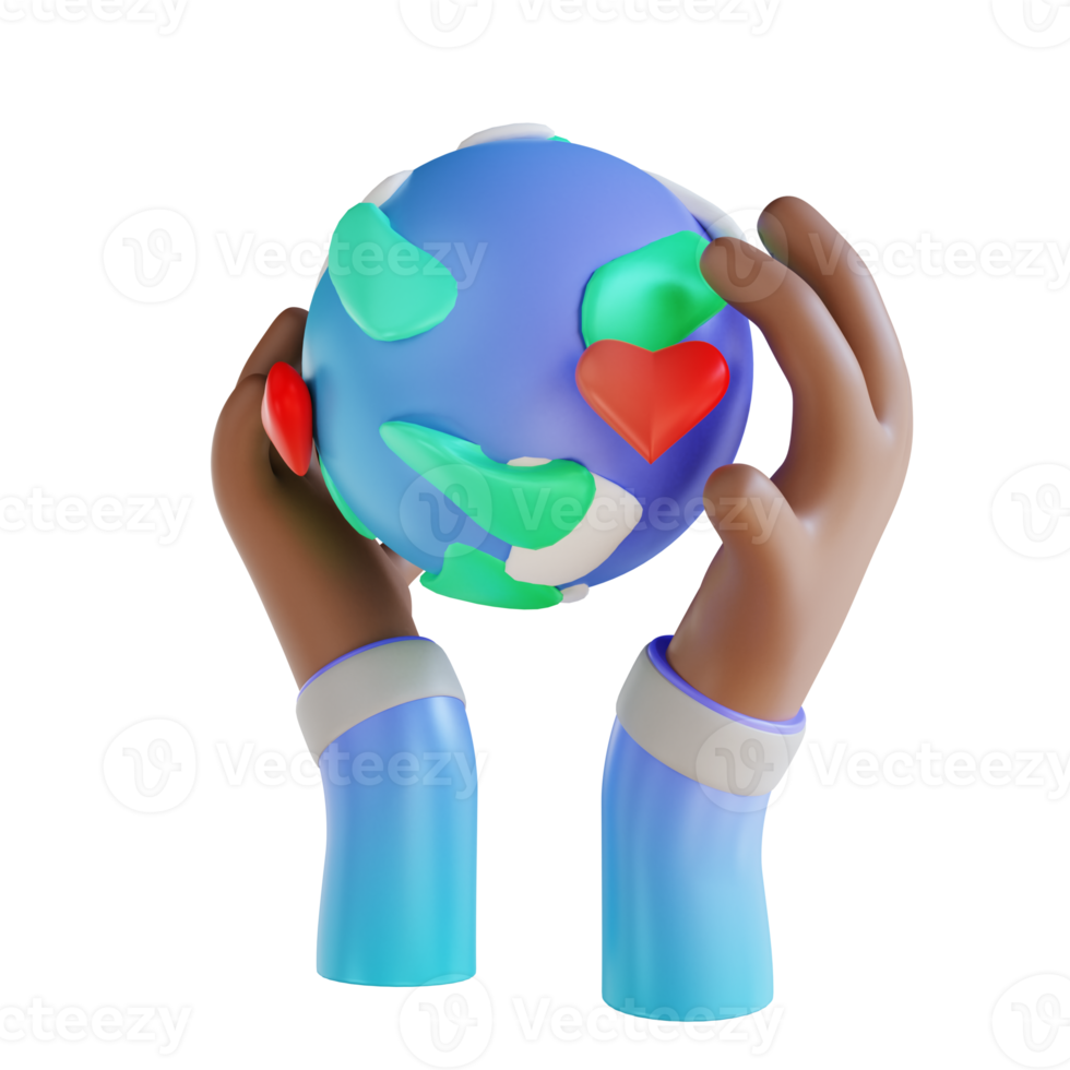 3D illustration love the earth and hands png