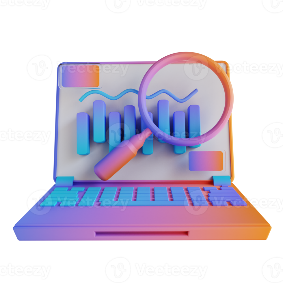 3D illustration laptop and data analysis png