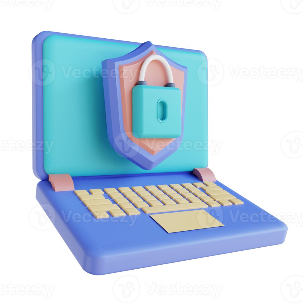 3D illustration locked laptop security png