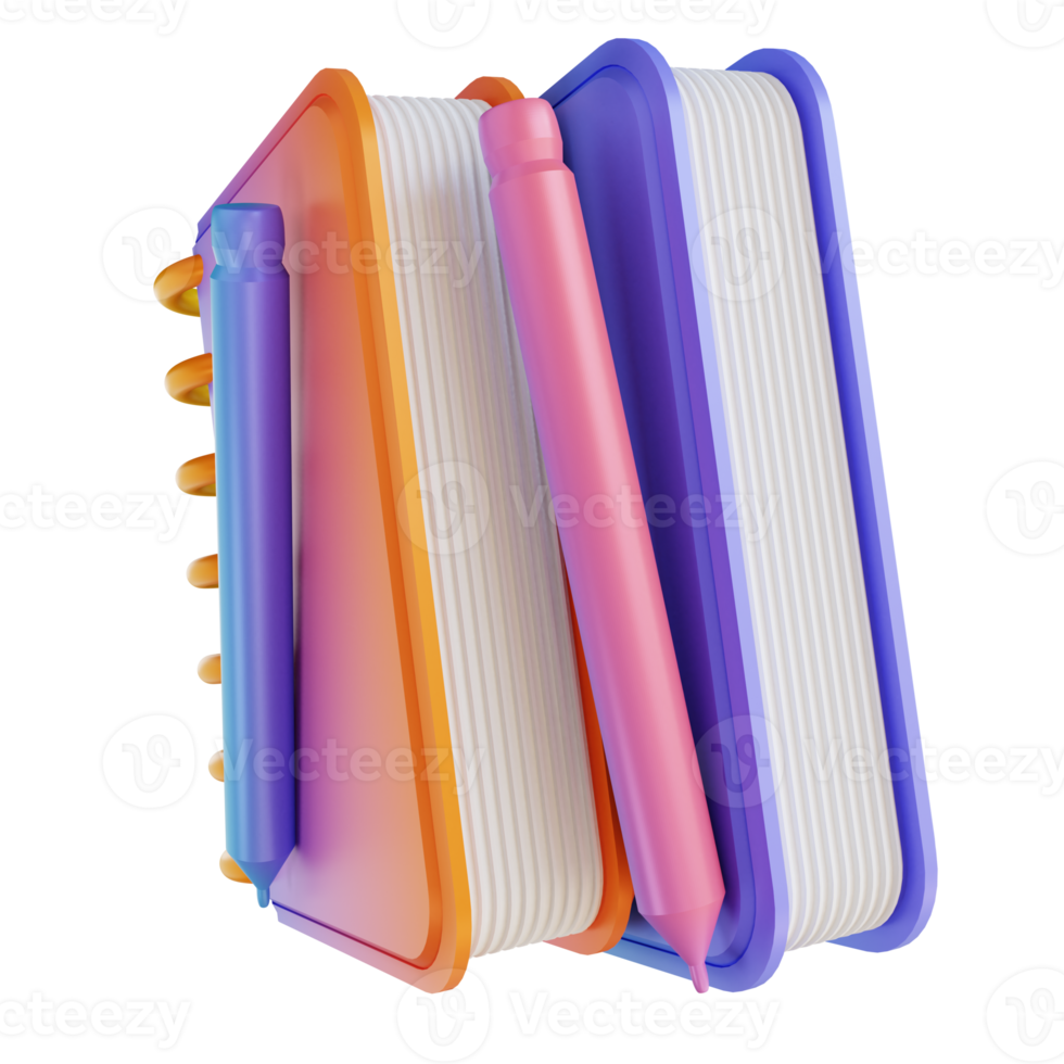 3D illustration colorful notebook and pencil png