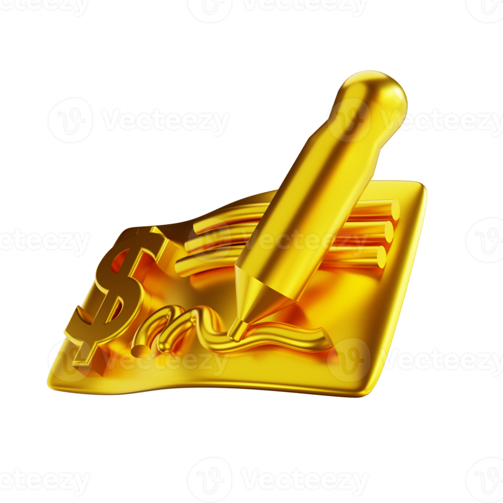 3D illustration golden bank check png