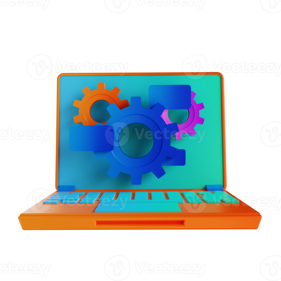 3D illustration laptop and gear setting png