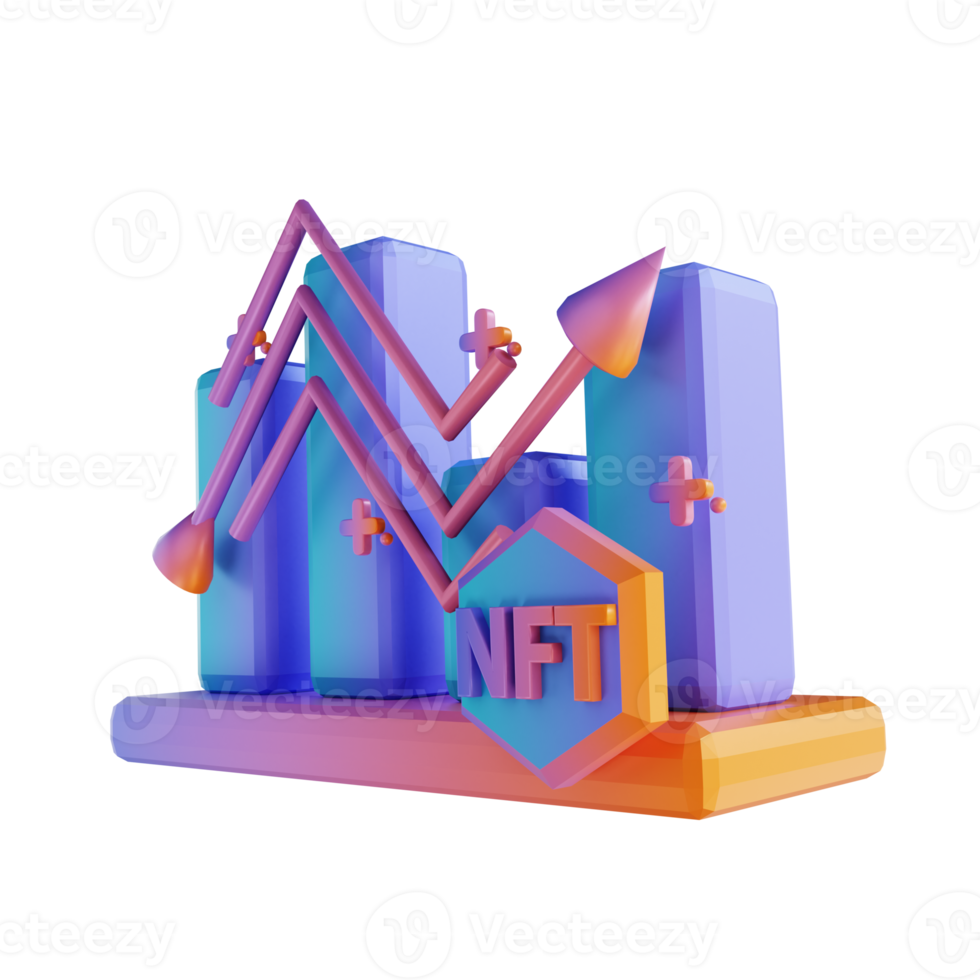 3D illustration of rising NFT cube graph png
