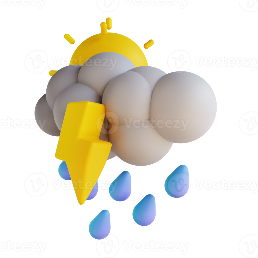 dia de ilustração 3D de chuva forte com relâmpagos png