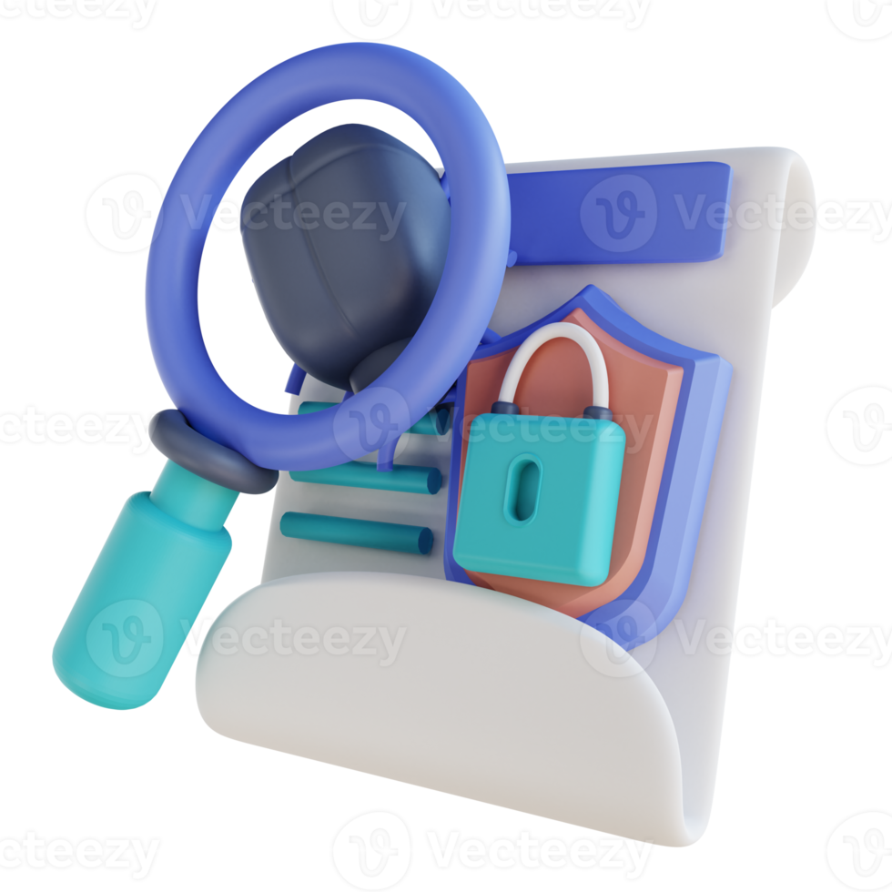 3D illustration search virus document security png