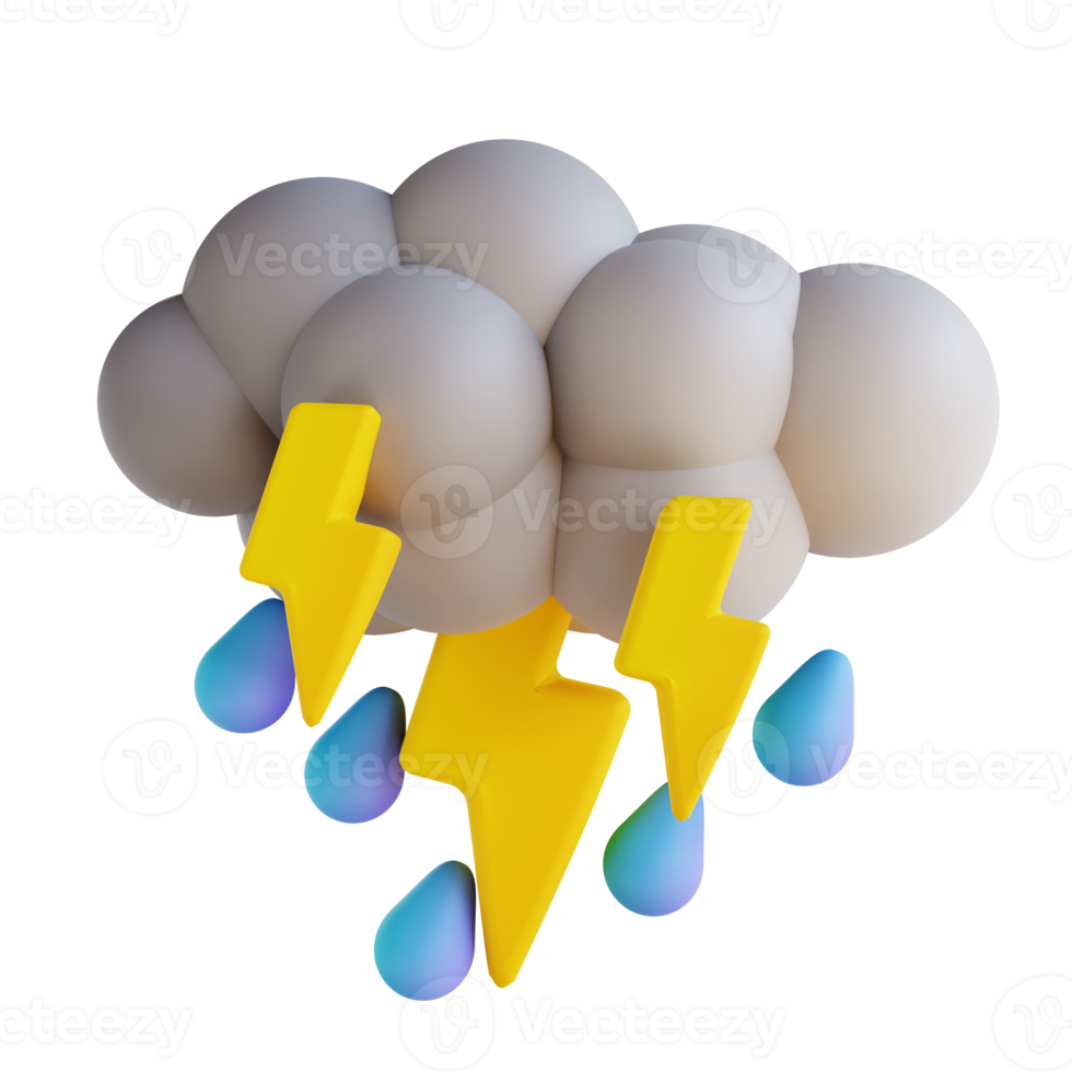 3D illustration heavy rain with lightning png