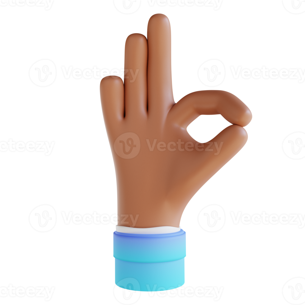 3D illustration showing ok hand gestures png