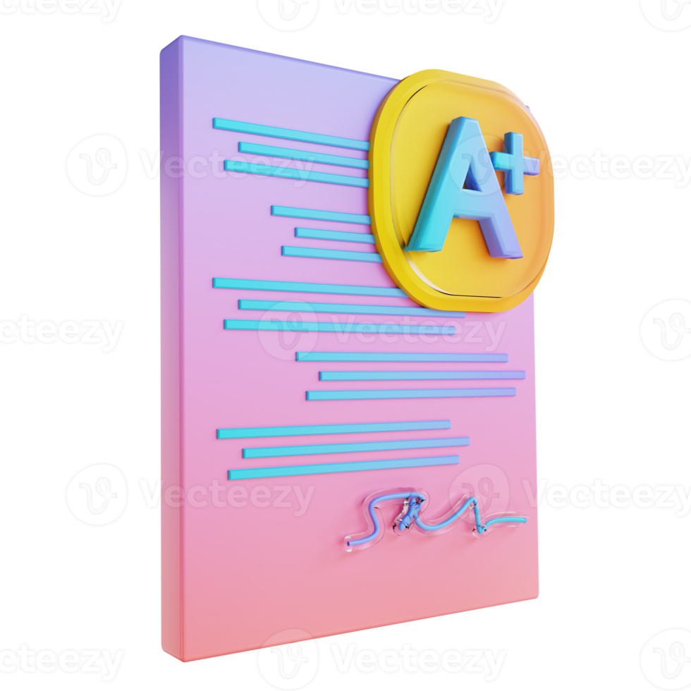 3D illustration colorful assignment report card png
