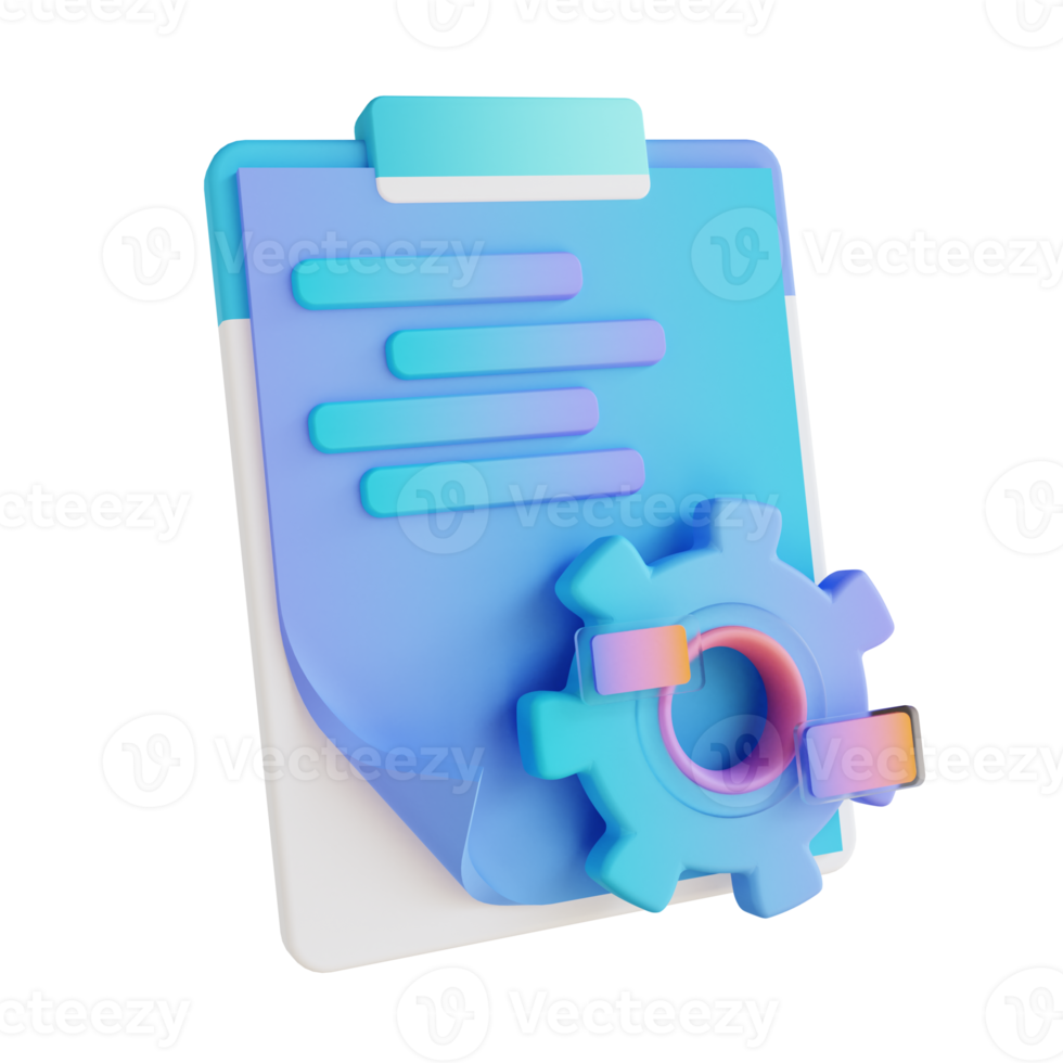 3D illustration gear and document content management png