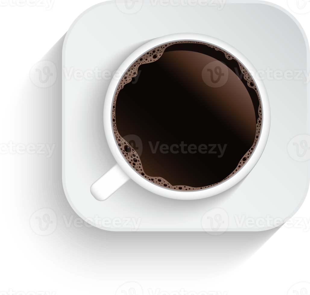 Realistic top view black coffee cup and saucer isolated. png