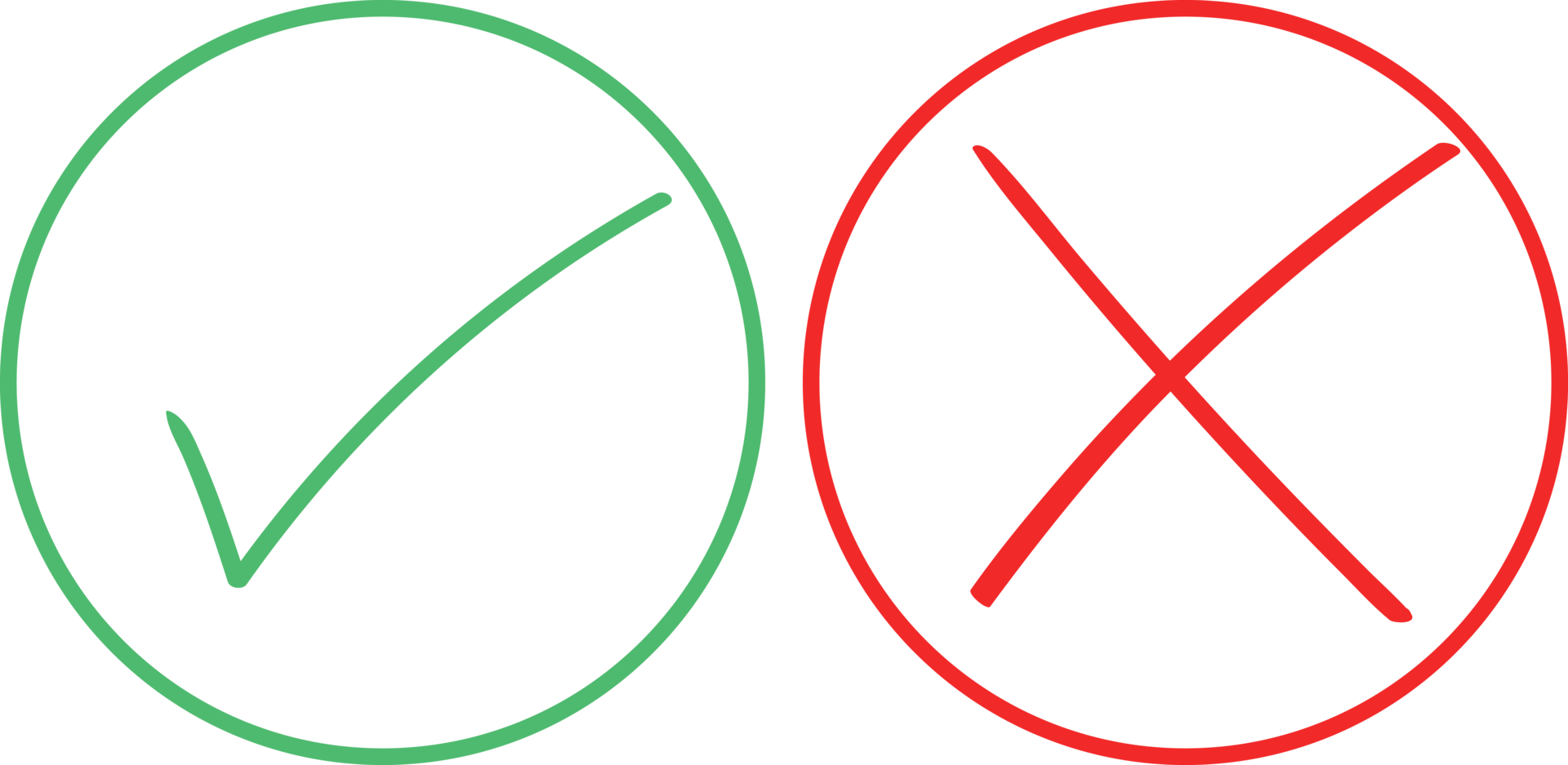 Thin line check mark icons. Green tick and red cross checkmarks
