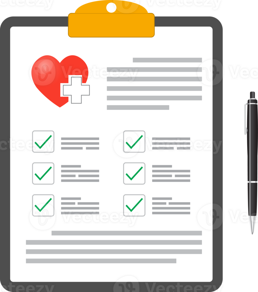 Clipboard with medical cross and pen. Clinical record, prescription, claim, medical check marks report, health insurance concepts. Premium quality. Modern flat design graphic elements. png