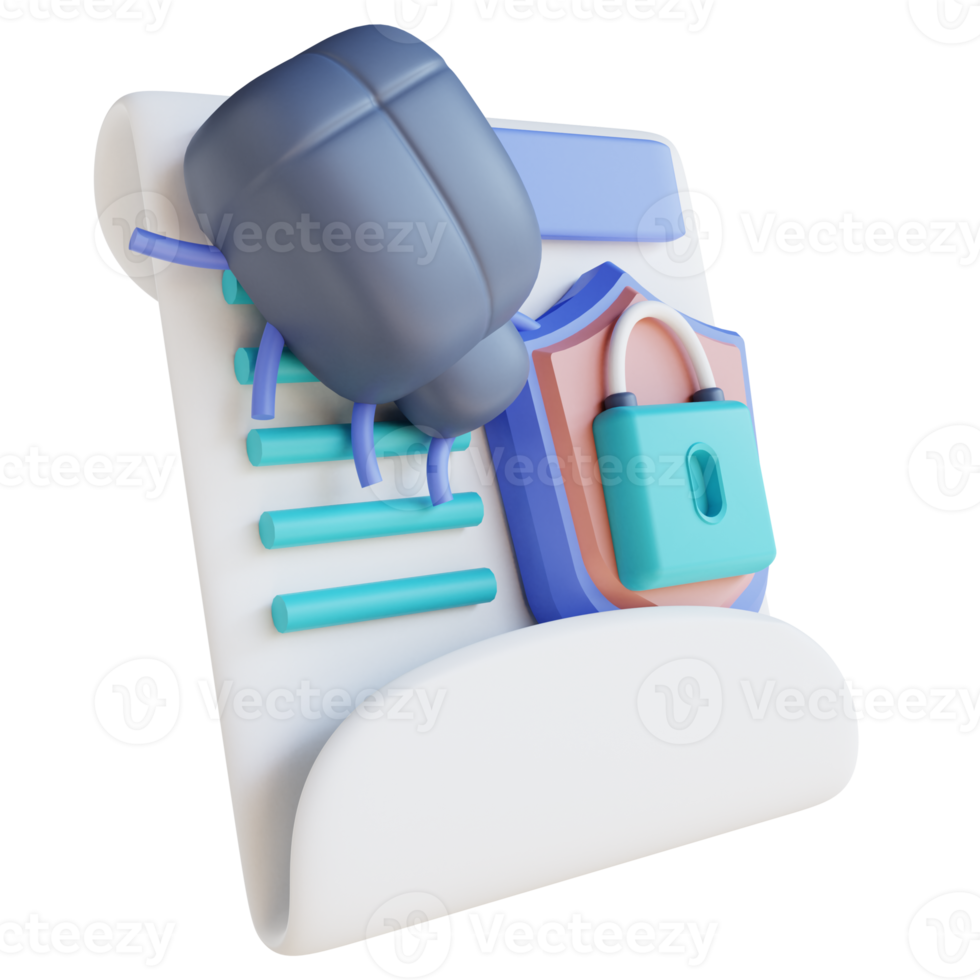 segurança de documento de vírus de ilustração 3d png